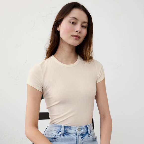 NWT Banana Republic Factory Variegated Ribbed T-Shirt Snow Day White Size S - Picture 10 of 10